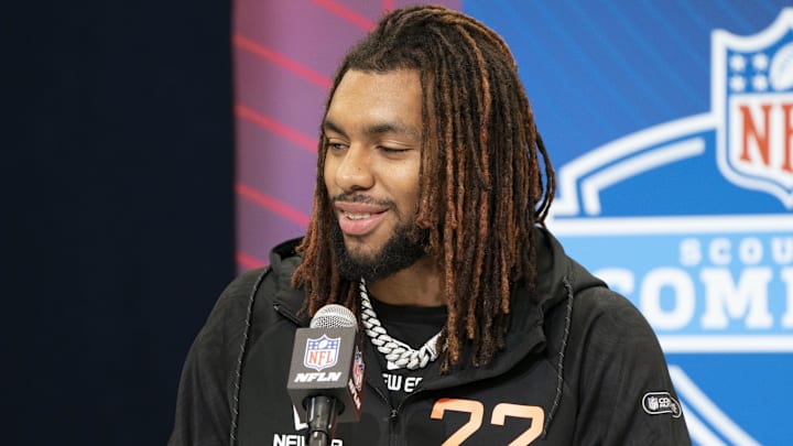 Feb 28, 2025; Indianapolis, IN, USA; Miami running back Damien Martinez (RB22) talks to the press during the 2025 NFL Combine at Indiana Convention Center. Mandatory Credit: Stephanie Amador Blondet-Imagn Images Feb 28, 2025; Indianapolis, IN, USA; Miami running back Damien Martinez (RB22) talks to the press during the 2025 NFL Combine at Indiana Convention Center. Mandatory Credit: Stephanie Amador Blondet-Imagn Images