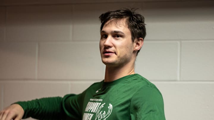 Mar 28, 2024; New Orleans, Louisiana, USA;  Milwaukee Bucks forward Danilo Gallinari (12) during warmups before the game against the New Orleans Pelicans at Smoothie King Center. Mandatory Credit: Stephen Lew-Imagn Images