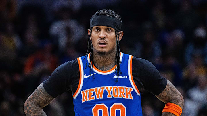 Dec 18, 2025; Indianapolis, Indiana, USA;  New York Knicks guard Jordan Clarkson (00) in the second half against the Indiana Pacers at Gainbridge Fieldhouse. Mandatory Credit: Trevor Ruszkowski-Imagn Images