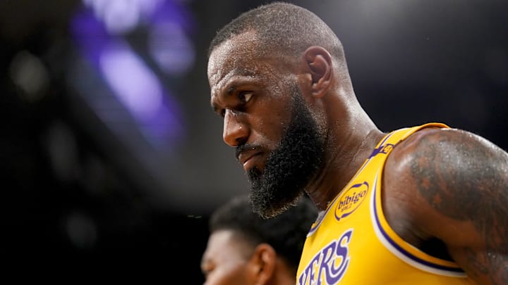 Dec 19, 2024; Sacramento, California, USA; Los Angeles Lakers forward LeBron James (23) walks towards the team bench during a timeout against the Sacramento Kings in the fourth quarter at the Golden 1 Center. Mandatory Credit: Cary Edmondson-Imagn Images Dec 19, 2024; Sacramento, California, USA; Los Angeles Lakers forward LeBron James (23) walks towards the team bench during a timeout against the Sacramento Kings in the fourth quarter at the Golden 1 Center. Mandatory Credit: Cary Edmondson-Imagn Images