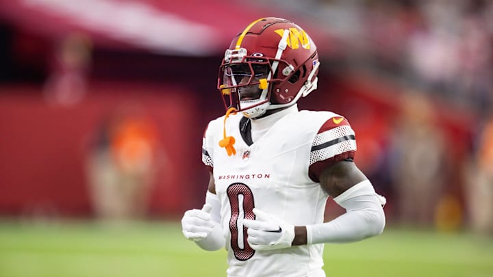 Washington Commanders cornerback Mike Sainristil (0).