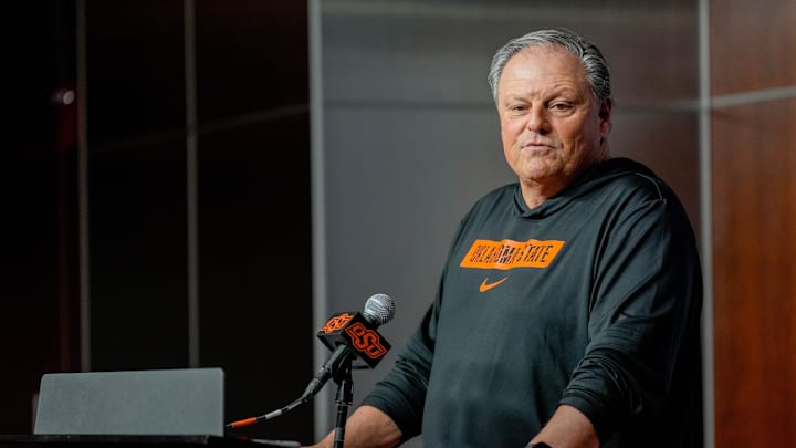 Oklahoma State defensive coordinator Todd Grantham speaks during a press conference at Boone Pickens Stadium in Stillwater Okla., on Thursday, Jan. 23, 2025. Oklahoma State defensive coordinator Todd Grantham speaks during a press conference at Boone Pickens Stadium in Stillwater Okla., on Thursday, Jan. 23, 2025.