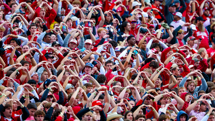 Oct 25, 2025; Norman, Oklahoma, USA; Oklahoma Sooners fans during the second half against the Ole Miss Rebels at Gaylord Family-Oklahoma Memorial Stadium. Mandatory Credit: Kevin Jairaj-Imagn Images Oct 25, 2025; Norman, Oklahoma, USA; Oklahoma Sooners fans during the second half against the Ole Miss Rebels at Gaylord Family-Oklahoma Memorial Stadium. Mandatory Credit: Kevin Jairaj-Imagn Images