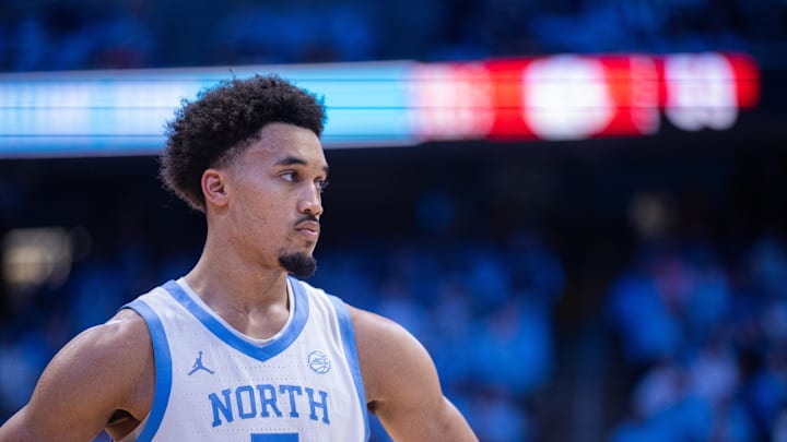 Mar 3, 2026; Chapel Hill, North Carolina, USA; North Carolina Tar Heels guard Seth Trimble (7) looks on during the second half against the Clemson Tigers at Dean E. Smith Center. Mandatory Credit: Scott Kinser-Imagn Images Mar 3, 2026; Chapel Hill, North Carolina, USA; North Carolina Tar Heels guard Seth Trimble (7) looks on during the second half against the Clemson Tigers at Dean E. Smith Center. Mandatory Credit: Scott Kinser-Imagn Images