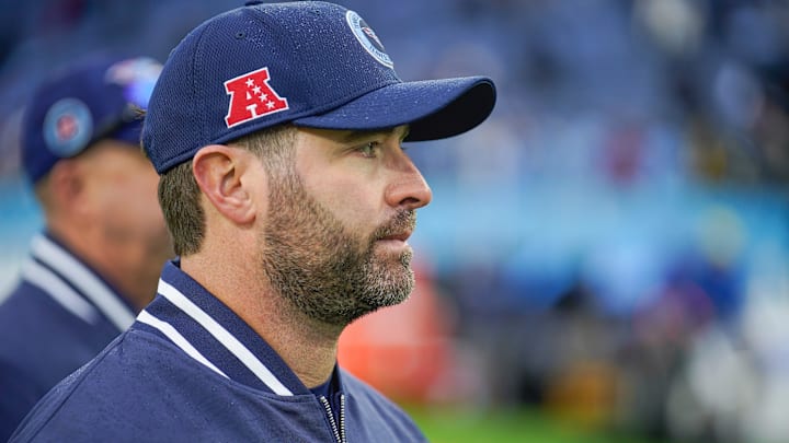 Tennessee Titans head coach Brian Callahan walks off the field after the game at Nissan Stadium in Nashville, Tenn., Sunday, Dec. 8, 2024.