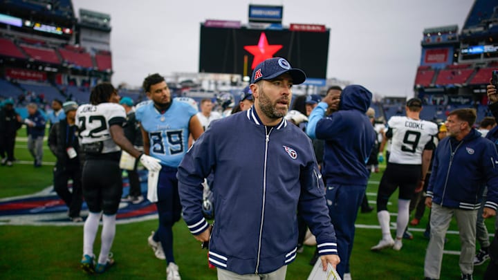 Tennessee Titans head coach Brian Callahan walks off the field after the game at Nissan Stadium in Nashville, Tenn., Sunday, Dec. 8, 2024. Tennessee Titans head coach Brian Callahan walks off the field after the game at Nissan Stadium in Nashville, Tenn., Sunday, Dec. 8, 2024.