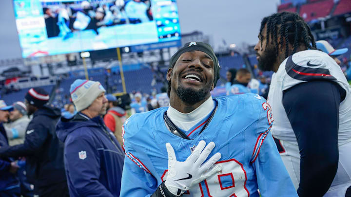 Tennessee Titans cornerback Jarvis Brownlee Jr. leaves the field after the game with the Houston Texans.