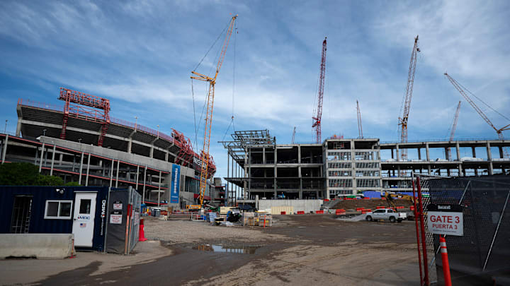 Construction continues on the new Nissan Stadium, future home of the Tennessee Titans. Construction continues on the new Nissan Stadium, future home of the Tennessee Titans.