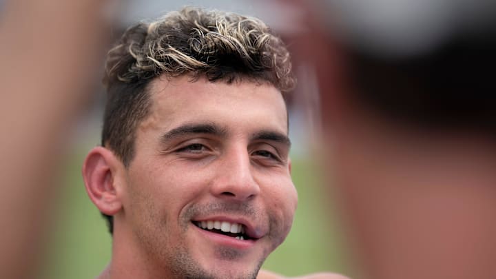 Tennessee Titans receiver Xavier Restrepo speaks with the media during OTAs.