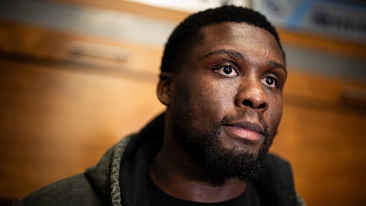 Tennessee Titans center Lloyd Cushenberry III gives an interview as the team cleans out their locker room. Tennessee Titans center Lloyd Cushenberry III gives an interview as the team cleans out their locker room.