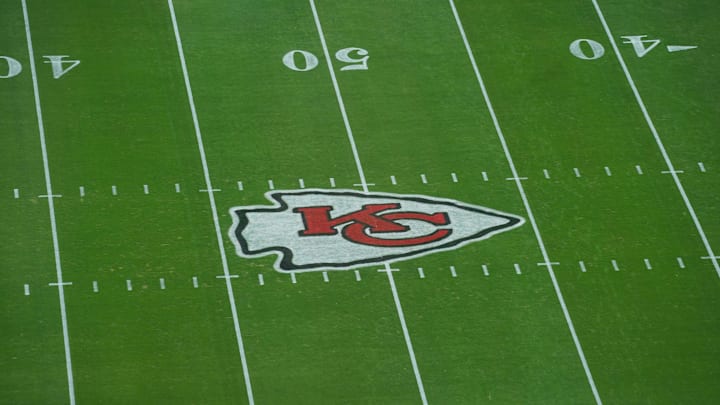 Nov 8, 2020; Kansas City, Missouri, USA; A general view of the centerfield logo before the game between the Kansas City Chiefs and Carolina Panthers at Arrowhead Stadium. Mandatory Credit: Denny Medley-Imagn Images