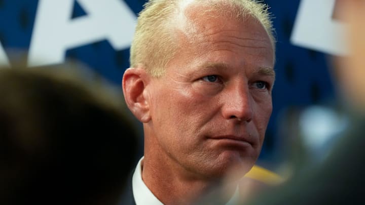 July 16, 2025; Atlanta, GA, USA; Alabama head coach Karen DeBoer listen to a question during SEC Media Days at the College Football Hall of Fame in Atlanta.
