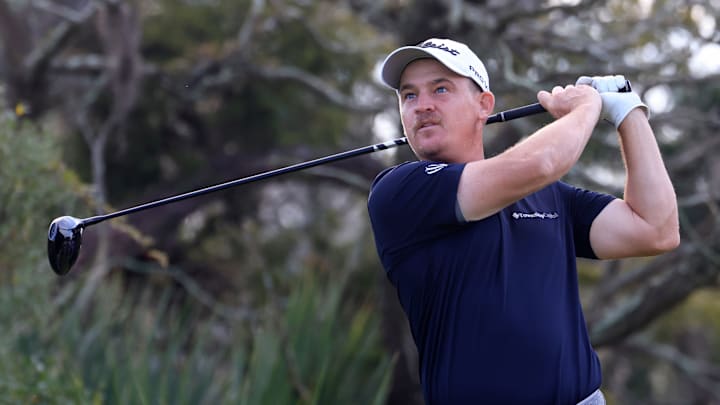 Bud Cauley tees off on hole 2 during the second day of the RSM Classic PGA golf tournament on the Seaside Course at Sea Island Resort, Friday, Nov. 21, 2025, in St. Simons Island, Ga. Golfers vied to make the cut of the final official PGA Tour event of the season. 