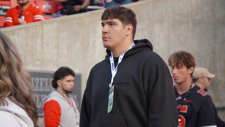 Sept 7, 2024; Columbus, OH, USA; Archbishop Hoban offensive tackle Sam Greer walks into Ohio Stadium before the Buckeyes' 56-0 win over Western Michigan.