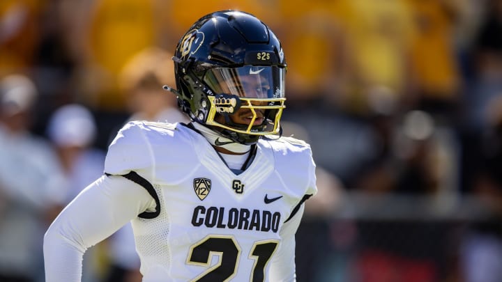 Oct 7, 2023; Tempe, Arizona, USA; Colorado Buffaloes safety Shilo Sanders (21) against the Arizona State Sun Devils at Mountain America Stadium, Home of the ASU Sun Devils. Mandatory Credit: Mark J. Rebilas-USA TODAY Sports