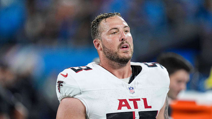 Oct 13, 2024; Charlotte, North Carolina, USA; Atlanta Falcons linebacker Nate Landman (53) during the second half at Bank of America Stadium. Mandatory Credit: Jim Dedmon-Imagn Images Oct 13, 2024; Charlotte, North Carolina, USA; Atlanta Falcons linebacker Nate Landman (53) during the second half at Bank of America Stadium. Mandatory Credit: Jim Dedmon-Imagn Images