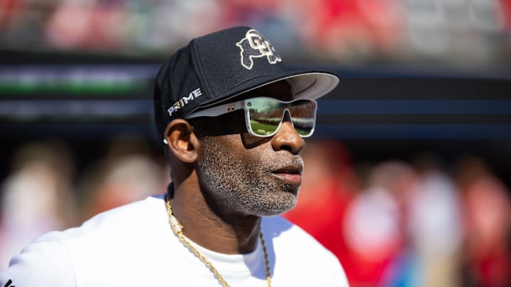 Oct 19, 2024; Tucson, Arizona, USA; Colorado Buffalos head coach Deion Sanders against the Arizona Wildcats at Arizona Stadium. Mandatory Credit: Mark J. Rebilas-Imagn Images