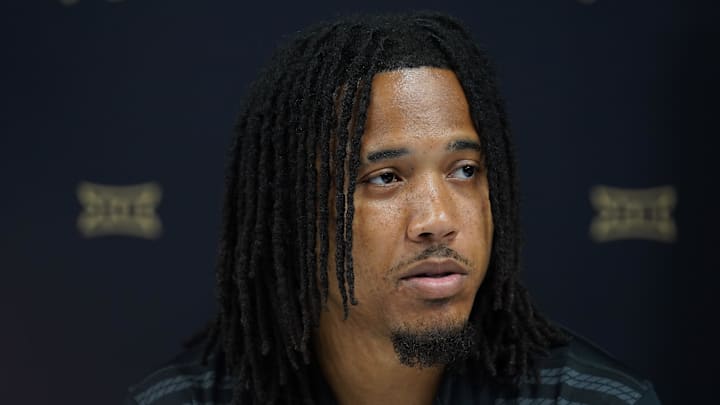 Jul 9, 2025; Frisco, TX, USA; Colorado quarterback Kaidon Salter speaks with the media during 2025 Big 12 Football Media Days at The Star. Mandatory Credit: Raymond Carlin III-Imagn Images