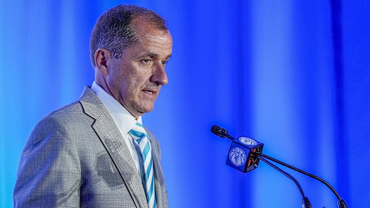 Oct 9, 2024; Charlotte, NC, USA; ACC commissioner Jim Phillips during ACC Media Days at The Hilton Charlotte Uptown. Mandatory Credit: Jim Dedmon-Imagn Images Oct 9, 2024; Charlotte, NC, USA; ACC commissioner Jim Phillips during ACC Media Days at The Hilton Charlotte Uptown. Mandatory Credit: Jim Dedmon-Imagn Images