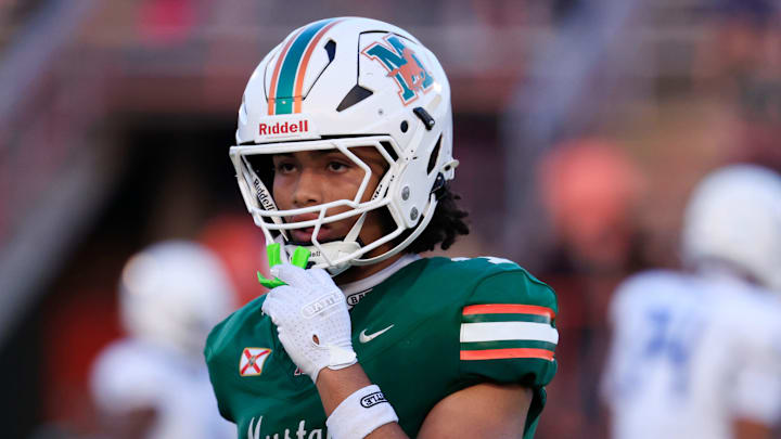 Mandarin's Brysen Wright (1) looks on during the second quarter of a high school football matchup at Mandarin High School, Friday, Sept. 19, 2025, in Jacksonville, Fla. The IMG Academy Ascenders defeated the Mandarin Mustangs 57-7. Mandarin's Brysen Wright (1) looks on during the second quarter of a high school football matchup at Mandarin High School, Friday, Sept. 19, 2025, in Jacksonville, Fla. The IMG Academy Ascenders defeated the Mandarin Mustangs 57-7.