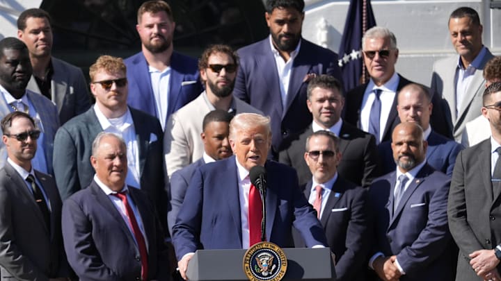 Apr 28, 2025; Washington, DC, USA; President Donald Trump honors the Super Bowl LIX champion Philadelphia Eagles at The White House in Washington D.C., on April 28, 2025. Mandatory Credit: Josh Morgan-USA TODAY via Imagn Images Apr 28, 2025; Washington, DC, USA; President Donald Trump honors the Super Bowl LIX champion Philadelphia Eagles at The White House in Washington D.C., on April 28, 2025. Mandatory Credit: Josh Morgan-USA TODAY via Imagn Images