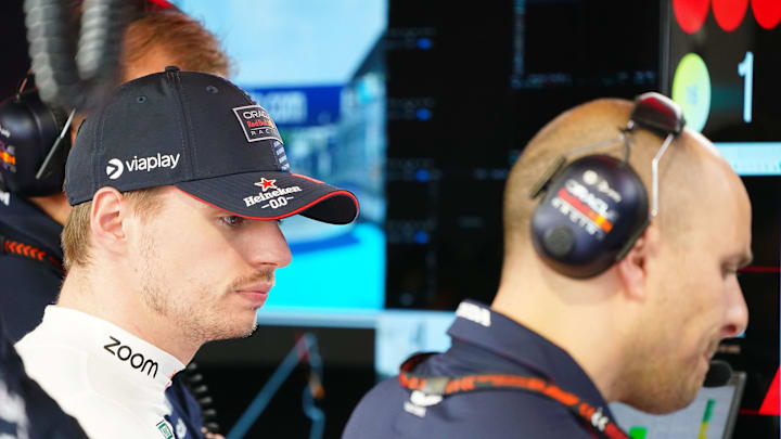 May 4, 2024; Miami Gardens, Florida, USA; Red Bull Racing driver Max Verstappen (1) looks on as he waits in the paddock before the F1 Sprint Race at Miami International Autodrome. Mandatory Credit: John David Mercer-Imagn Images May 4, 2024; Miami Gardens, Florida, USA; Red Bull Racing driver Max Verstappen (1) looks on as he waits in the paddock before the F1 Sprint Race at Miami International Autodrome. Mandatory Credit: John David Mercer-Imagn Images