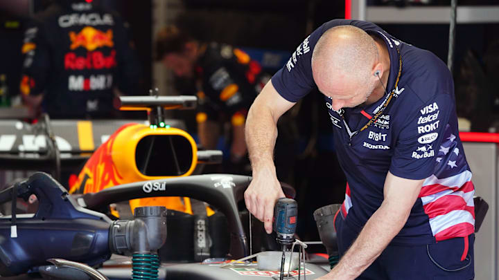 May 4, 2024; Miami Gardens, Florida, USA; Crewmembers work on the Red Bull Racing driver Max Verstappen (1) car in the paddock before the F1 Sprint Race at Miami International Autodrome. Mandatory Credit: John David Mercer-Imagn Images May 4, 2024; Miami Gardens, Florida, USA; Crewmembers work on the Red Bull Racing driver Max Verstappen (1) car in the paddock before the F1 Sprint Race at Miami International Autodrome. Mandatory Credit: John David Mercer-Imagn Images