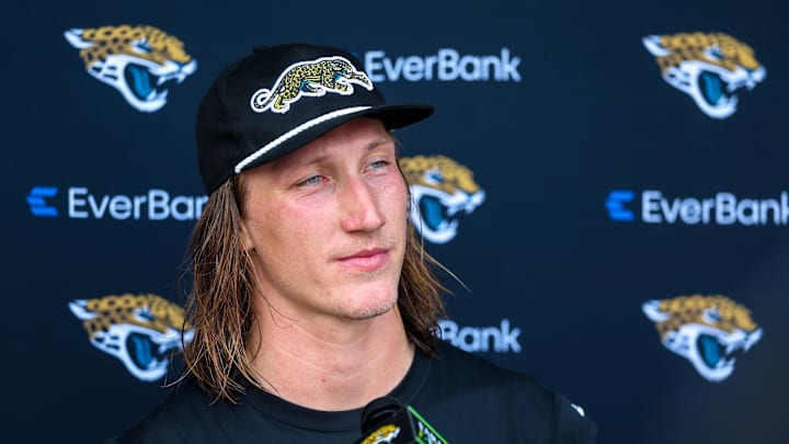 Jul 23, 2025; Jacksonville, FL, USA; Jacksonville Jaguars quarterback Trevor Lawrence (16) talks to media after training camp at Miller Electric Center. Mandatory Credit: Nathan Ray Seebeck-Imagn Images Jul 23, 2025; Jacksonville, FL, USA; Jacksonville Jaguars quarterback Trevor Lawrence (16) talks to media after training camp at Miller Electric Center. Mandatory Credit: Nathan Ray Seebeck-Imagn Images