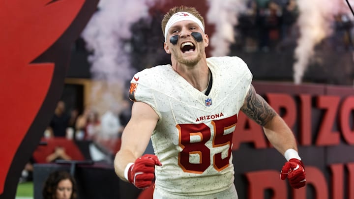 Arizona Cardinals tight end Trey McBride (85) reacts against the Seattle Seahawks at State Farm Stadium. 
