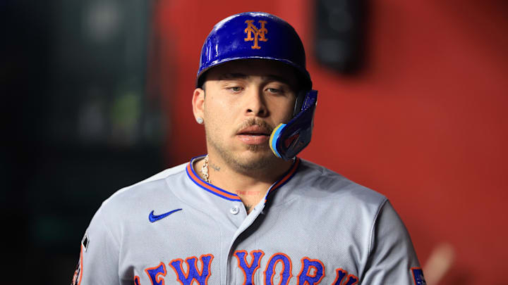 May 8, 2026; Phoenix, Arizona, USA; New York Mets designated hitter Francisco Alvarez against the Arizona Diamondbacks at Chase Field. Mandatory Credit: Mark J. Rebilas-Imagn Images