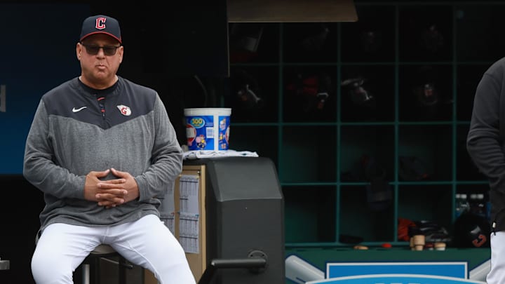 Cleveland Guardians manager Terry Francona looks on from the dugout during the fourth inning against the Baltimore Orioles at Progressive Field in 2023.