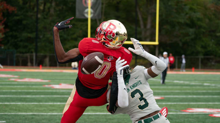 Jahmir Joseph (3) of St.Joseph defends a pass to Quincy Porter (0) of Bergen Catholic in the 3rd quarter of a football game between Bergen Catholic High School and St. Joseph Regional High School at Bergen Catholic High School in Oradell on Sunday, October 15, 2023.