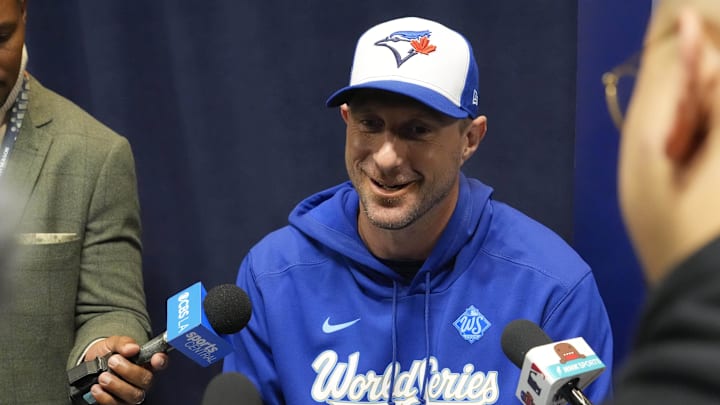 Toronto Blue Jays pitcher Max Scherzer (31) during media day before game one of the World Series at Rogers Centre. 