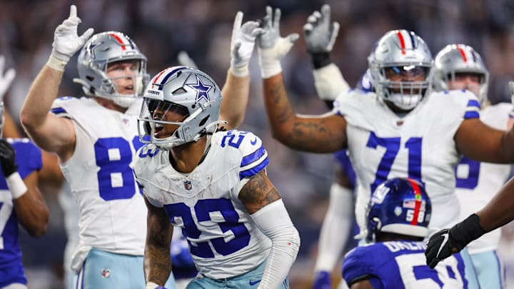 Nov 12, 2023; Arlington, Texas, USA; Dallas Cowboys running back Rico Dowdle (23) reacts during the second half against the New York Giants at AT&T Stadium. Nov 12, 2023; Arlington, Texas, USA; Dallas Cowboys running back Rico Dowdle (23) reacts during the second half against the New York Giants at AT&T Stadium.