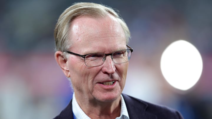 Oct 13, 2024; East Rutherford, New Jersey, USA; New York Giants co-owner John Mara on the field before a game against the Cincinnati Bengals at MetLife Stadium.  