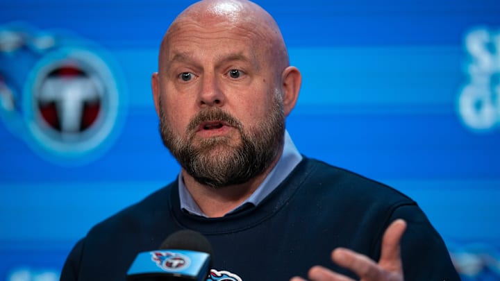 Former Giants head coach and current Tennessee Titans Offensive Coordinator Brian Daboll addresses the media during his first press conference at Ascension Saint Thomas Sports Park in Nashville, 