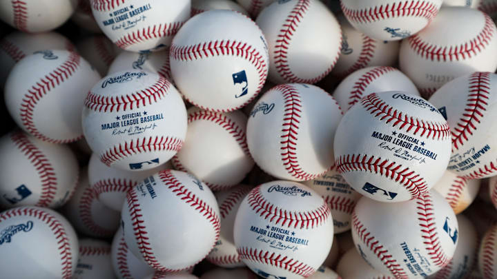 Feb 13, 2025; Tampa, FL, USA; a general view of New York Yankees spring training workouts and MLB baseballs at George M. Steinbrenner Field. Mandatory Credit: Nathan Ray Seebeck-Imagn Images