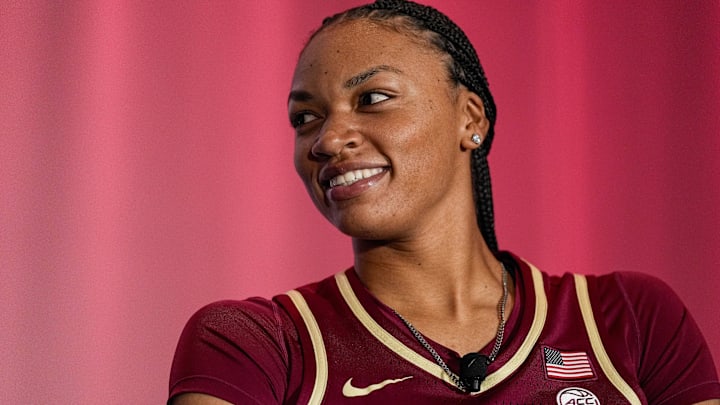 Oct 9, 2024; Charlotte, NC, USA; Florida State player Makayla Timpson during ACC Media Days at The Hilton Charlotte Uptown. Mandatory Credit: Jim Dedmon-Imagn Images Oct 9, 2024; Charlotte, NC, USA; Florida State player Makayla Timpson during ACC Media Days at The Hilton Charlotte Uptown. Mandatory Credit: Jim Dedmon-Imagn Images