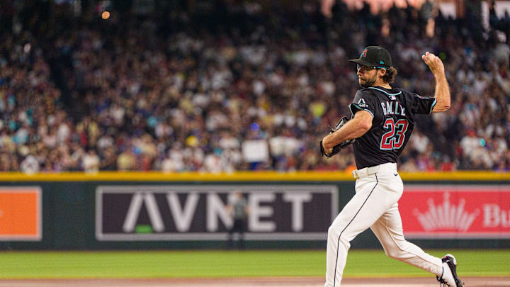 Jun 14, 2025; Phoenix, Arizona, USA; Arizona Diamondbacks pitcher Zac Gallen (23) on the mound in the second inning against the San Diego Padres at Chase Field. Mandatory Credit: Allan Henry-Imagn Images Jun 14, 2025; Phoenix, Arizona, USA; Arizona Diamondbacks pitcher Zac Gallen (23) on the mound in the second inning against the San Diego Padres at Chase Field. Mandatory Credit: Allan Henry-Imagn Images