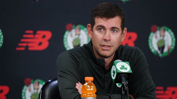 Sep 29, 2025; Boston, MA, USA; Boston Celtics president of basketball operations Brad Stevens talks to reporters during media day at the Auerbach Center. Mandatory Credit: David Butler II-Imagn Images Sep 29, 2025; Boston, MA, USA; Boston Celtics president of basketball operations Brad Stevens talks to reporters during media day at the Auerbach Center. Mandatory Credit: David Butler II-Imagn Images