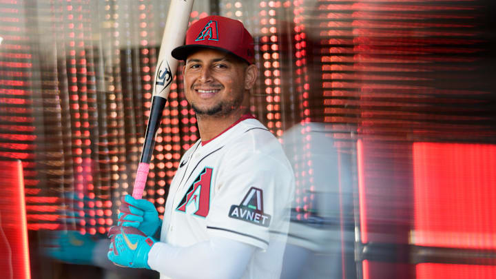Feb 18, 2026; Scottsdale, AZ, USA; (Editors note: in camera effect) Arizona Diamondbacks catcher Gabriel Moreno (14) poses for a photo for MLB media day at Salt River Fields at Talking Stick. Mandatory Credit: Allan Henry-Imagn Images Feb 18, 2026; Scottsdale, AZ, USA; (Editors note: in camera effect) Arizona Diamondbacks catcher Gabriel Moreno (14) poses for a photo for MLB media day at Salt River Fields at Talking Stick. Mandatory Credit: Allan Henry-Imagn Images