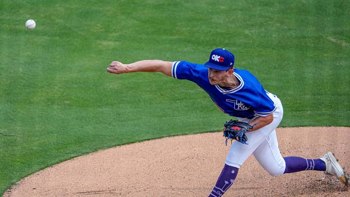 Oklahoma City pitcher Kevin Gowdy (16) pitches during a minor league baseball game between the Oklahoma City Baseball Club and the Albuquerque Isotopes at the Chickasaw Bricktown Ballpark in Oklahoma City, on Wednesday, June 19, 2024. Oklahoma City pitcher Kevin Gowdy (16) pitches during a minor league baseball game between the Oklahoma City Baseball Club and the Albuquerque Isotopes at the Chickasaw Bricktown Ballpark in Oklahoma City, on Wednesday, June 19, 2024.