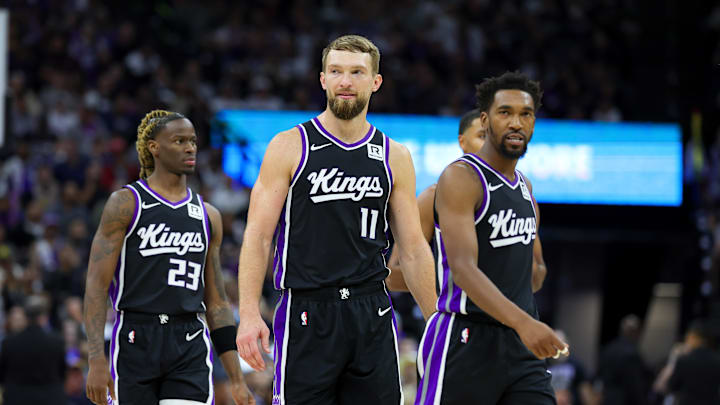 Oct 24, 2024; Sacramento, California, USA; Sacramento Kings forward Domantas Sabonis (11) and guard Malik Monk (0) walk up the court against the Minnesota Timberwolves during the fourth quarter at Golden 1 Center. Mandatory Credit: Sergio Estrada-Imagn Images Oct 24, 2024; Sacramento, California, USA; Sacramento Kings forward Domantas Sabonis (11) and guard Malik Monk (0) walk up the court against the Minnesota Timberwolves during the fourth quarter at Golden 1 Center. Mandatory Credit: Sergio Estrada-Imagn Images