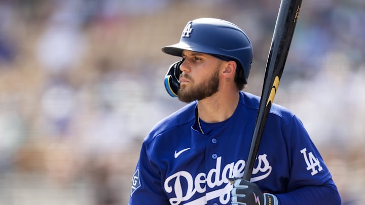 Feb 23, 2026; Phoenix, Arizona, USA; Los Angeles Dodgers infielder Alex Freeland against the Seattle Mariners during a spring training game at Camelback Ranch-Glendale. Mandatory Credit: Mark J. Rebilas-Imagn Images
Feb 23, 2026; Phoenix, Arizona, USA; Los Angeles Dodgers infielder Alex Freeland against the Seattle Mariners during a spring training game at Camelback Ranch-Glendale. Mandatory Credit: Mark J. Rebilas-Imagn Images