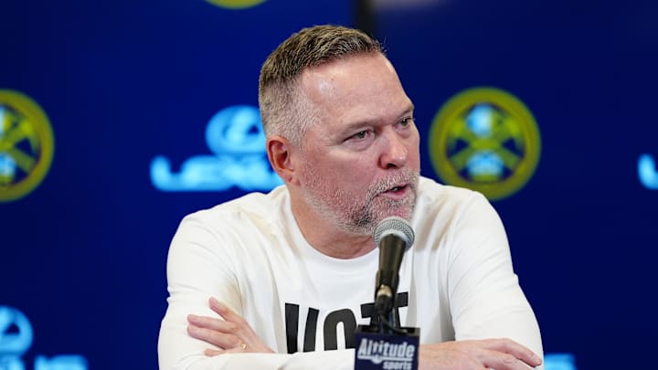 Denver Nuggets head coach Michael Malone speaks before the game against the Utah Jazz at Ball Arena. Denver Nuggets head coach Michael Malone speaks before the game against the Utah Jazz at Ball Arena.