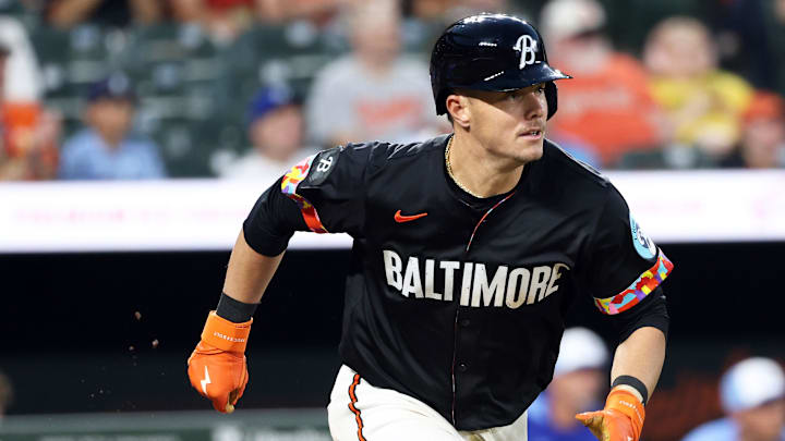 May 2, 2025; Baltimore, Maryland, USA; Baltimore Orioles first baseman Ryan Mountcastle (6) hits a single during the fifth inning against the Kansas City Royals at Oriole Park at Camden Yards. Mandatory Credit: Daniel Kucin Jr.-Imagn Images May 2, 2025; Baltimore, Maryland, USA; Baltimore Orioles first baseman Ryan Mountcastle (6) hits a single during the fifth inning against the Kansas City Royals at Oriole Park at Camden Yards. Mandatory Credit: Daniel Kucin Jr.-Imagn Images