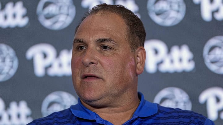 Oct 9, 2024; Charlotte, NC, USA; Pittsburgh head coach Tory Verdi during ACC Media Days at The Hilton Charlotte Uptown. Mandatory Credit: Jim Dedmon-Imagn Images Oct 9, 2024; Charlotte, NC, USA; Pittsburgh head coach Tory Verdi during ACC Media Days at The Hilton Charlotte Uptown. Mandatory Credit: Jim Dedmon-Imagn Images