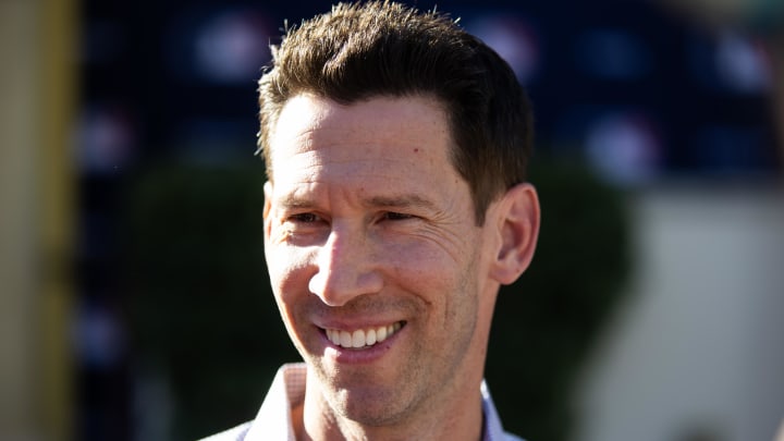 Nov 7, 2023; Scottsdale, AZ, USA; Boston Red Six chief baseball officer Craig Breslow speaks to the media during the MLB General Manager's Meetings at Omni Scottsdale Resort & Spa. Mandatory Credit: Mark J. Rebilas-USA TODAY Sports Nov 7, 2023; Scottsdale, AZ, USA; Boston Red Six chief baseball officer Craig Breslow speaks to the media during the MLB General Manager's Meetings at Omni Scottsdale Resort & Spa. Mandatory Credit: Mark J. Rebilas-USA TODAY Sports