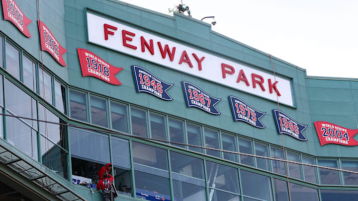 Workers prepare for the Red Sox home-opener at Fenway Park on Wednesday, April 2, 2025. Workers prepare for the Red Sox home-opener at Fenway Park on Wednesday, April 2, 2025.
