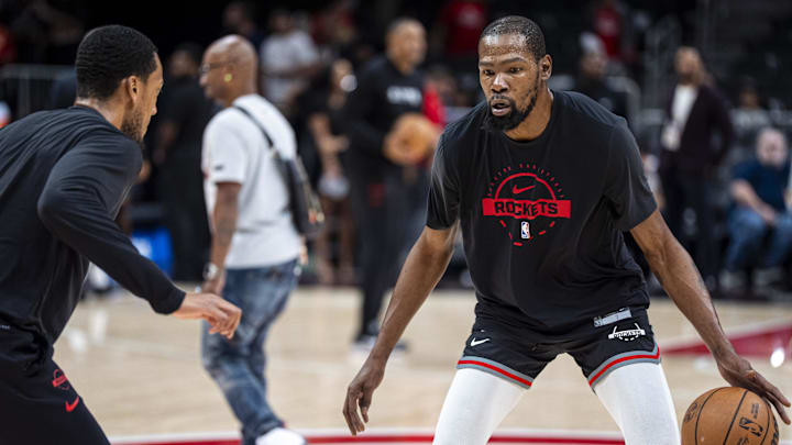 Oct 16, 2025; Atlanta, Georgia, USA; Houston Rockets forward Kevin Durant (7) warms up prior to the game against the Atlanta Hawks at State Farm Arena. Mandatory Credit: Dale Zanine-Imagn Images Oct 16, 2025; Atlanta, Georgia, USA; Houston Rockets forward Kevin Durant (7) warms up prior to the game against the Atlanta Hawks at State Farm Arena. Mandatory Credit: Dale Zanine-Imagn Images